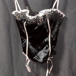 Victoria's Secret Black and Pink Lace Trim Teddy